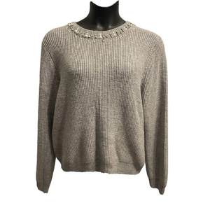 Winter Christmas Sweater plus size 3X Gray Knit Long‎ Sleeve Boat Neck Jeweled